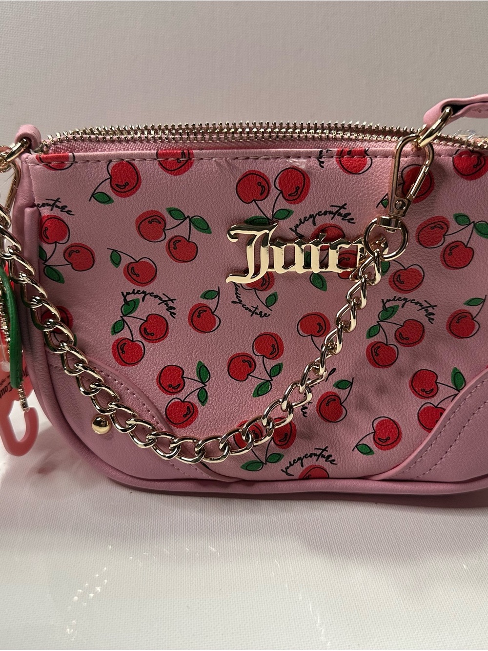 Juicy Couture Pink Cherry Print Chain Crossbody Bag
